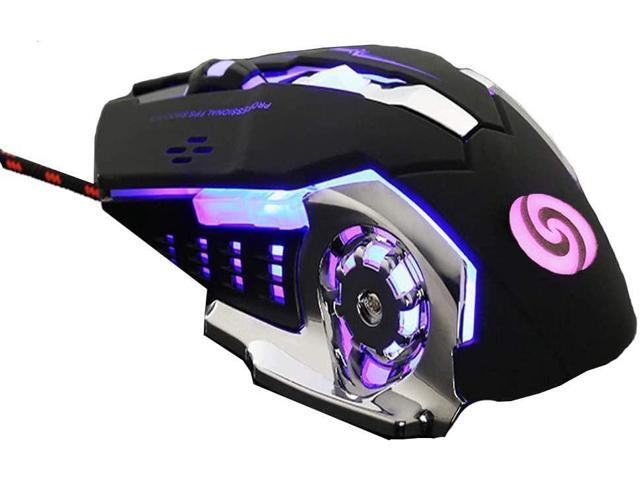 Corded Mouse-Gaming Mice Wired USB Mouse for Computers and laptops with 7 Color Changing Backlight with 6 Buttons (Black)