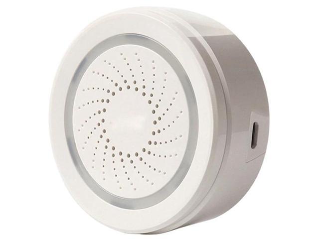 Wireless Smart 120DB Siren and Alarm Bell-White with Strobe Light Remote App Control WiFi USB Siren