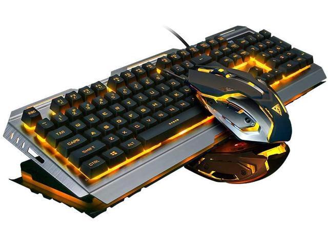 Gaming Keyboard and Mouse Set Wired Gaming Keyboard Orange Yellow LED Light Backlit Waterproof