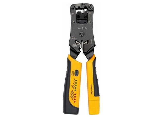 Yankok [RJ45 RJ12 RJ11 Cable Tester Crimper] for Cat5e Cat6 Cat7 Modular Plugs Network Connectors Strip Cut and Test Crimp Tool (Built-in Network
