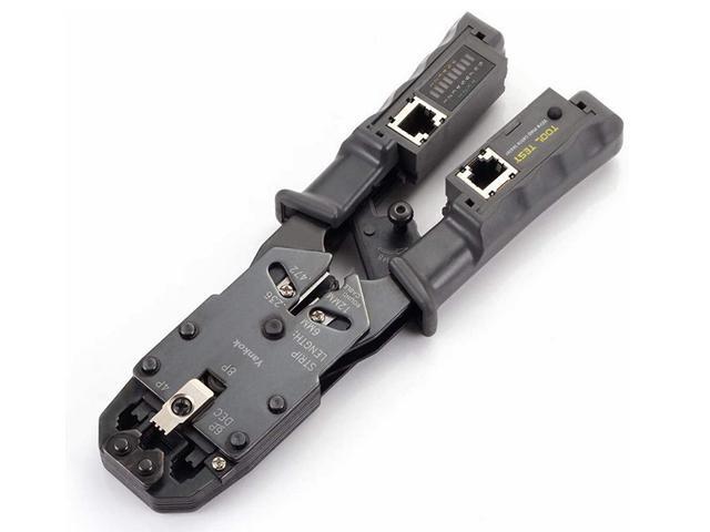 Yankok [All in One Cable Tester Crimper] for RJ45 RJ12 RJ11 Modular Plugs Network Connectors Strip Cut Crimp and Test Tool (Built-in Cable Tester