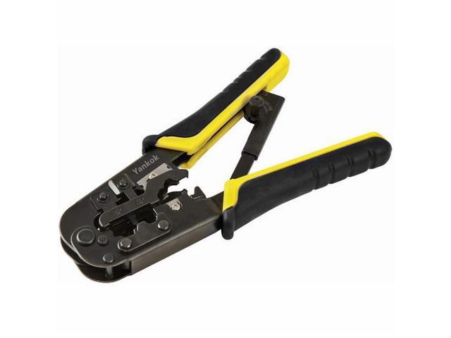Yankok [RJ45 RJ12 RJ11 Modular Crimper] for Cat5 Cat5e Cat6 Network Connectors Ethernet Cable Plugs Strip Cut and Crimp Tool Black and Yellow