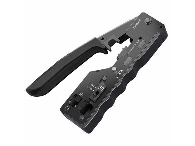 Yankok [Cat6a Cat7 Network Crimper] for Shielded Modular Plugs and Cat5 Cat5e Cat6 Ethernet Connectors RJ11 RJ12 RJ45 Crimp Tool Black (Matte