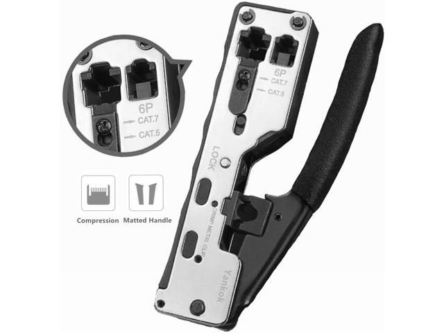 Yankok [Cat6a Cat7 Network Crimper] for Shielded Modular Plugs and Cat5 Cat5e Cat6 Ethernet Connectors RJ11 RJ12 RJ45 Crimp Tool Silver (Matte