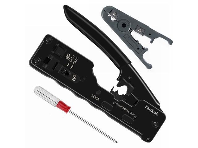 Yankok [CAT5 CAT6 CAT7 Modular Crimper] for Shielded and Regular RJ45 RJ12 RJ11 Network Connectors Ethernet Crimp Tool Molded Grip Black (Come with
