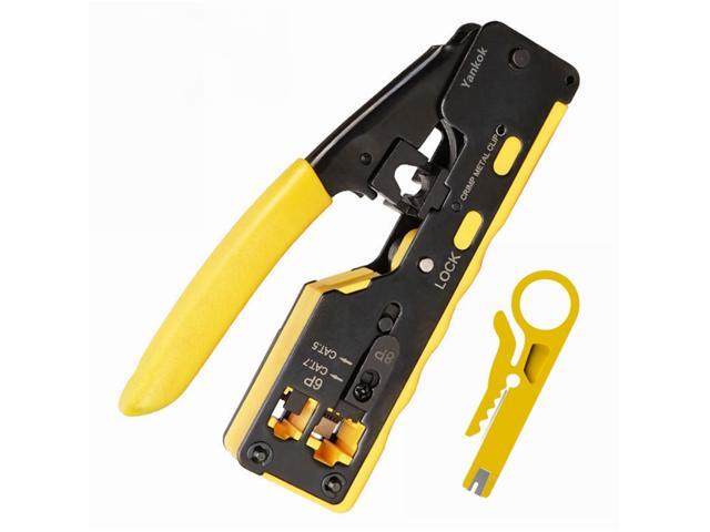 Yankok [CAT5 CAT6 CAT7 Pass Through Crimper] for EZ-RJ45 and Standard RJ45 RJ12 RJ11 Connectors CAT6a Shielded Modular Plugs (Yellow Handle Come