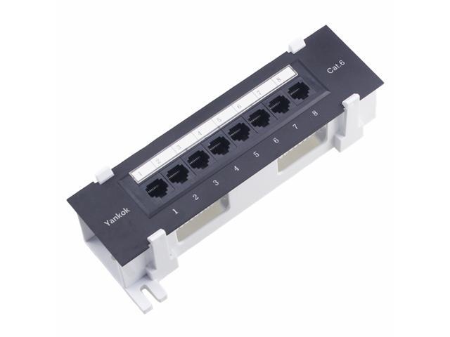 Yankok CAT6 8 Port Patch Panel Supports Back CAT5/5e Unshielded with Coded T568A/B Wiring for RJ45 Network Cables Rack/Wall Mount 1U (Come with