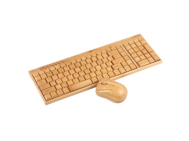 24G Wireless Bamboo PC Keyboard and Mouse Combo Computer Keyboard Handcrafted Natural Wooden Plug and Play Yellow