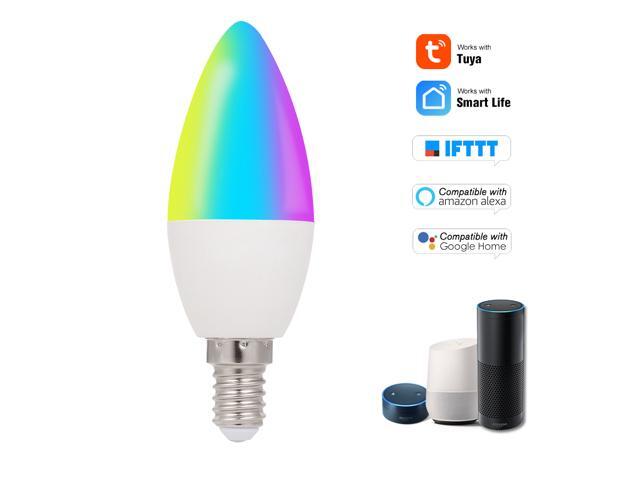 WiFi Smart Bulb RGB+W+C LED Candle Bulb 5W E14 Dimmable Light Phone APP SmartLife/Tuya Remote Control Compatible with Alexa Google Home Tmall Elf
