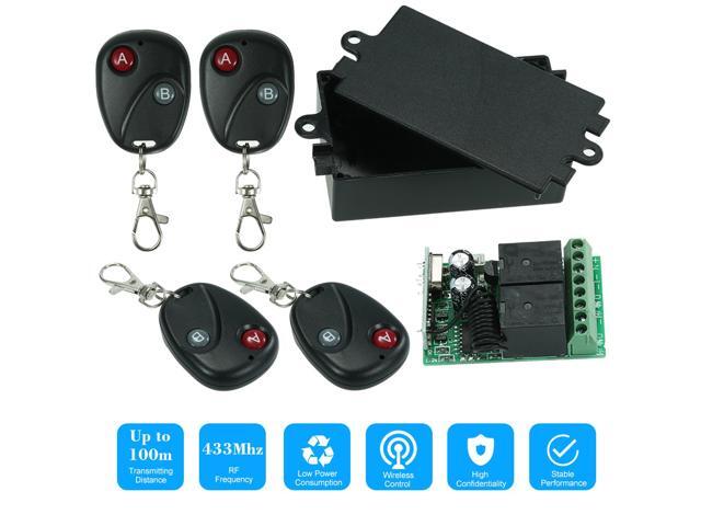 433Mhz DC 12V 2CH Universal 10A Relay Wireless Remote Control Switch Receiver Module and 4PCS 2 Key RF 433 Mhz Transmitter Remote Controls 1527