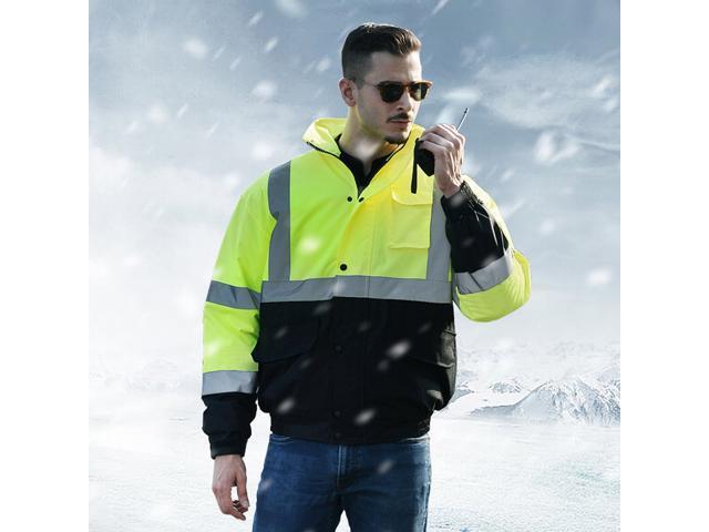 SFVest High Visibility Reflective Cotton Coat Waterproof Rain Jacket Luminous Safety Outdoor Traffic Hiking Riding Warning Safety Winter Cotton Jacket