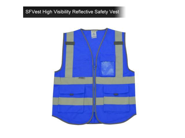 SFVest High Visibility Reflective Safety Vest Reflective Vest Multi Pockets Workwear Security Working Clothes Day Night Motorcycle Cycling Warning