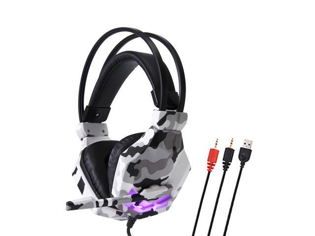 SY850MV Gaming Headset 35mm Wired Over Ear Headphones Noise Canceling E-Sport Earphone with Mic LED Light Volume Control AUX+USB for Desktop PC