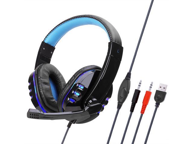 SY733MV Wired Computer Gaming Headphones Over-ear Game Headset With Microphone AUX+USB Port Volume Control for PC