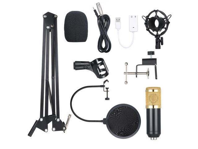 BM800 Condenser Microphone Lit Pro Audio Studio Recording & Brocasting Adjustable Mic Suspension Scissor Arm Pop Filter