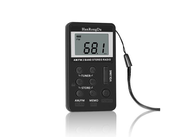 HanRongDa HRD-103 AM FM Digital Radio 2 Band Stereo Receiver Portable Pocket Radio w/ Headphones LCD Screen Rechargeable Battery Lanyard