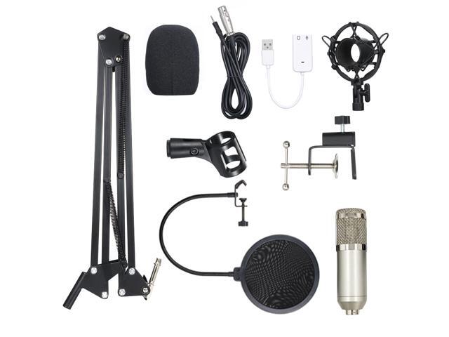 BM800 Condenser Microphone Lit Pro Audio Studio Recording & Brocasting Adjustable Mic Suspension Scissor Arm Pop Filter