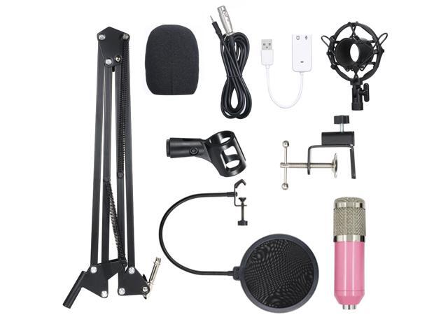 BM800 Condenser Microphone Lit Pro Audio Studio Recording & Brocasting Adjustable Mic Suspension Scissor Arm Pop Filter