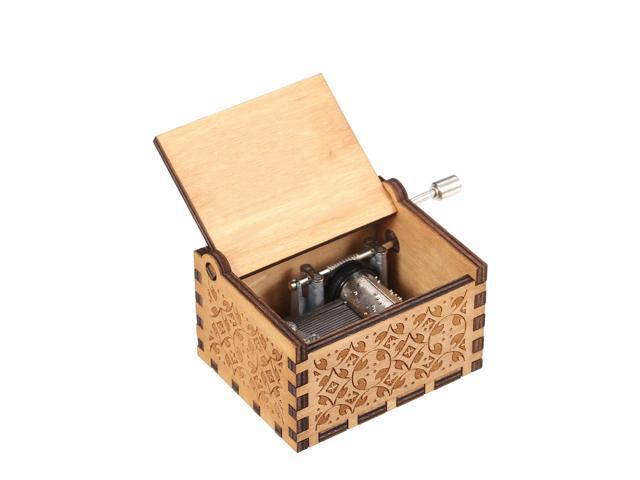 Wood Music Box Mini Vintage Engraved Hand-Operated Musical Box Birthday Christmas Valentine's Day Exquisite Gift