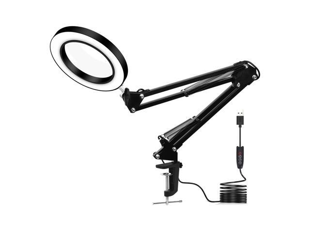 Magnifying Glass Magnifier with Led Light 5X Magnification Three Dimming Modes Adjustable Brightness Desk Lamp Reading Lamp USB Powered with