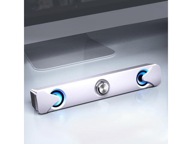 SADA V110 Speaker Bar Computer Speakers with LED Light 35mm Audio Cable Wired Computer Sound Bar USB Powered Mini Soundbar Speaker for TV PC