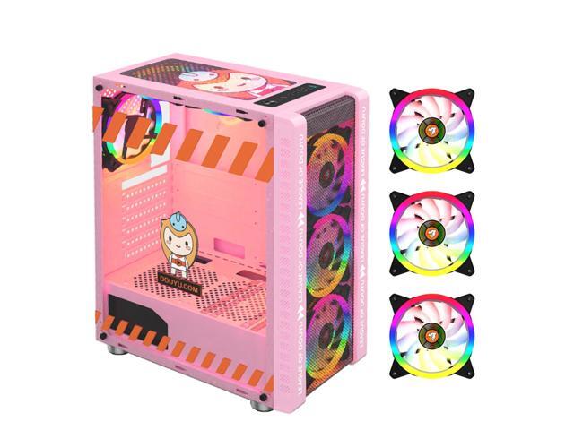 330-9 Gaming Computer Case Host Supports ATX MICROE ATX Motherboard 240mm Water Cooler Game Chassis Case RGB Pink