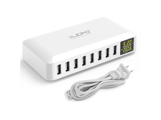 8 Ports Smart USB Charger 50W 8A Multi Port USB Hub with LCD Display Fast Charging Wall Charger Power Adapter with 4ft Long Power Cord