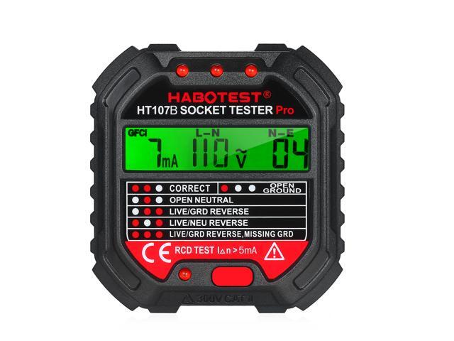 HABOTEST GFCI Outlet Tester with Voltage Display 90-250V Socket Tester Automatic Electric Circuit Polarity Voltage Detector Breaker Finder HT107D