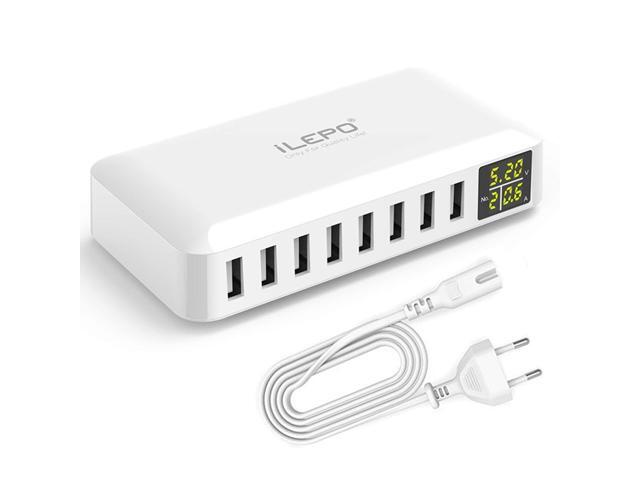 8 Ports Smart USB Charger 50W 8A Multi Port USB Hub with LCD Display Fast Charging Wall Charger Power Adapter with 4ft Long Power Cord