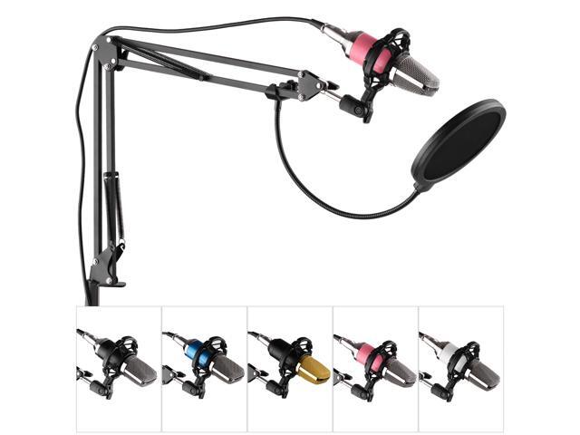 Professional Broadcasting Studio Recording Condenser Microphone Kit with Mic Windscreen + Shock Mount + Adjustable Suspension Scissor Arm Stand +