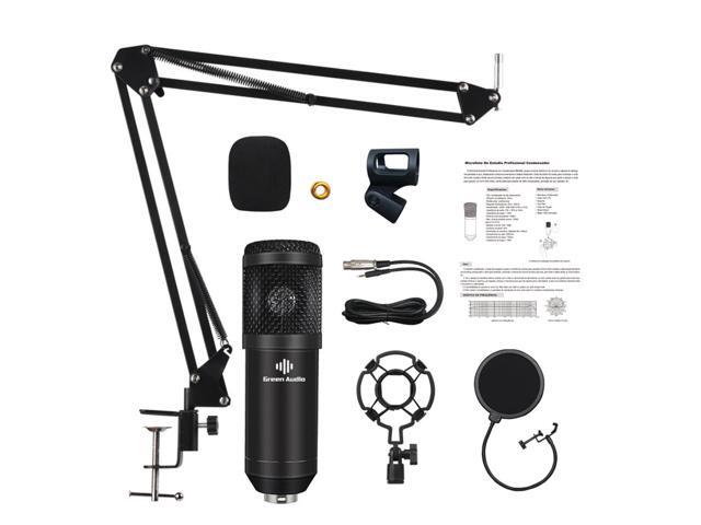 Studio Recording Condenser Microphone Kit with Shock Mount + Flexible Scissor Arm Stand + Pop Filter + Windscreen + Connection Cable for Network