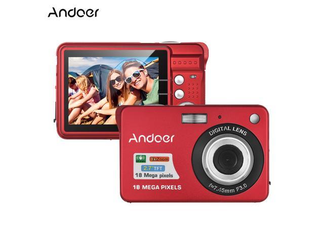 Andoer 18M 720P HD Digital Camera Video Camcorder with 2pcs Rechargeable Batteries 8X Digital Zoom Anti-shake 27inch LCD Kids Christmas Gift