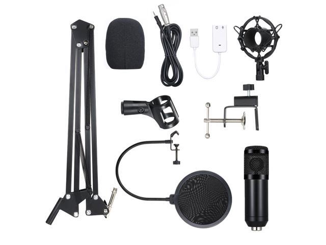 BM800 Condenser Microphone Lit Pro Audio Studio Recording & Brocasting Adjustable Mic Suspension Scissor Arm Pop Filter