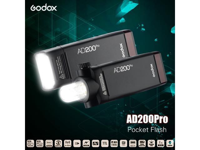 Godox AD200Pro Pocket Flash Portable Wireless TTL Flash with Changeable Flash Head (Speedlite/Bare Bulb) GN52 GN60 1/8000s HSS 24G Wireless X