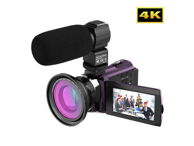 Andoer 4K 1080P 48MP WiFi Digital Video Camera Camcorder Recorder with 2pcs Rechargeable Batteries + 039X Wide Angle Macro Lens + External