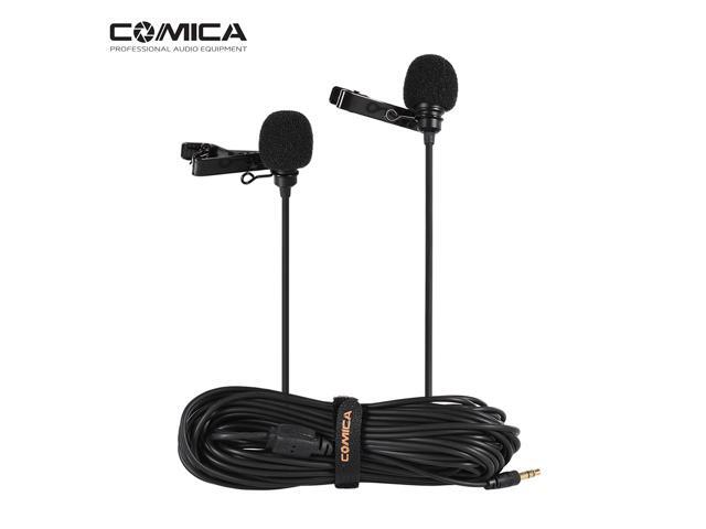 Comica CVM-D02 Dual-head Lavalier Lapel Microphone Clip-on Omnidirectional Condenser Mic Cable Length 6m/197ft Compatible with Canon Nikon Sony A7