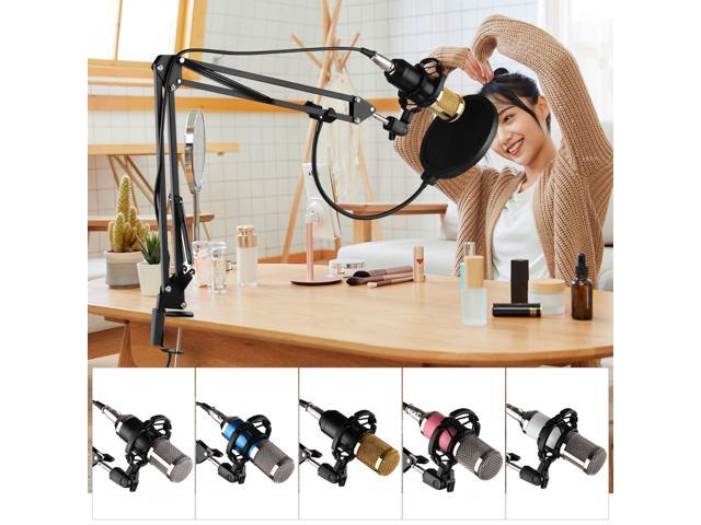 Professional Broadcasting Studio Recording Condenser Microphone Kit with Mic Windscreen + Shock Mount + Adjustable Suspension Scissor Arm Stand +
