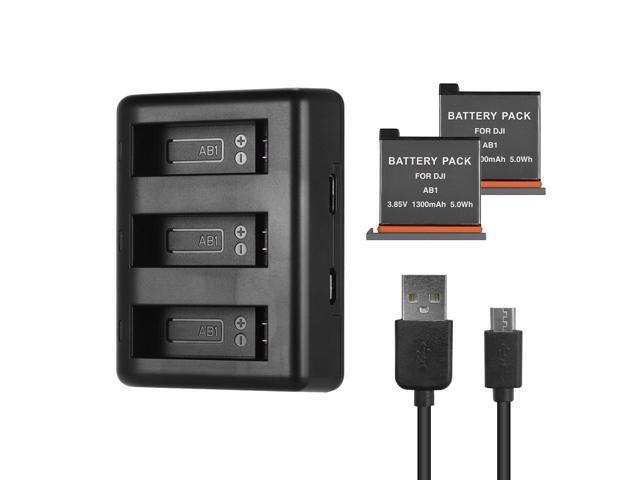 Charging Kit Triple Channel Charger with 2pcs 1300mAh Rechargeable Li-ion Batteries USB Charging Cable for DJI OSMO Action Camera