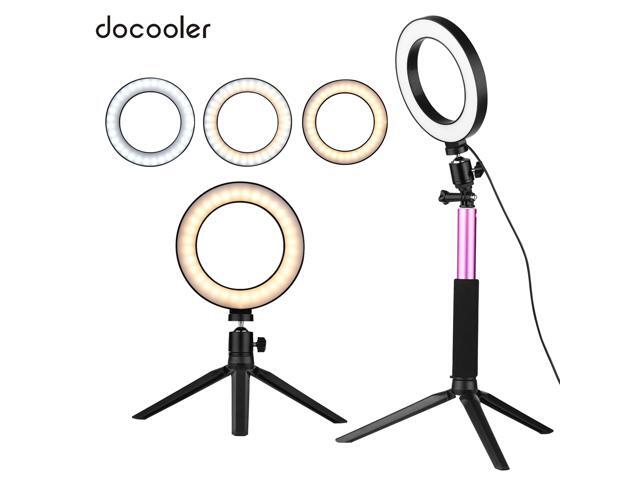 docooler 6 Inch Mini LED Ring Light Photography Lamp Dimmable 3 Lighting Modes USB Powered with Telescopic Stand Mini Desktop Tripod Ballhead for