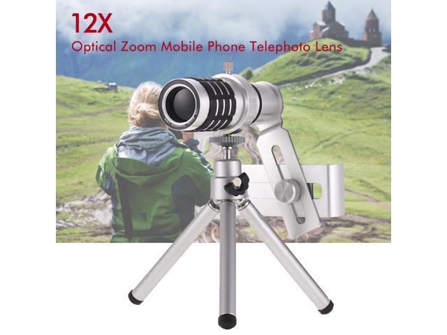 12X Optical Zoom Mobile Phone Telephoto Lens with Tripod for iPhone Samsung HTC Nokia Sony Silver