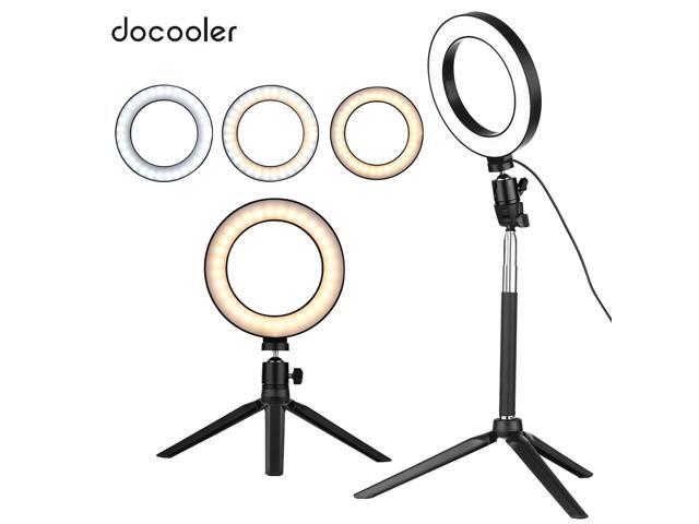 docooler 6 Inch Mini LED Ring Light Photography Lamp Dimmable 3 Lighting Modes USB Powered with Telescopic Stand Mini Desktop Tripod Ballhead for