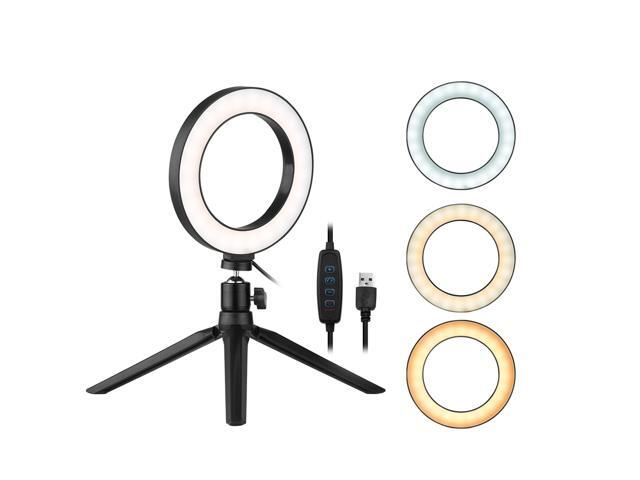 6 Inch Desktop LED Ring Light 3200K-5500K Dimmable Mini Camera Light Lamp 3 Light Modes 10 Brightness Levels with Mini Tripod Ballhead Adapter for