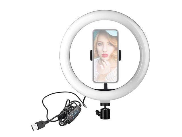 10 Inch LED Ring Light Beauty Fill-in Light Dimmable 3 Lighting Modes 3000K-6500K USB Powered with Ballhead Adapter Phone Holder for Live Streaming