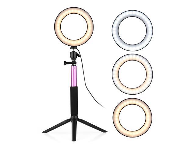6 Inch Mini LED Ring Light Photography Lamp Dimmable 3 Lighting Modes USB Powered with Telescopic Stand Mini Desktop Tripod Ballhead for Selfie