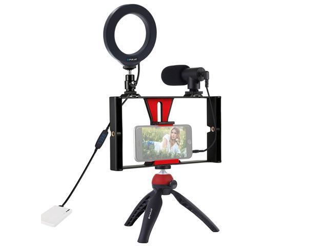 PULUZ Dimmable Selfie Rings Fill Light with Cell Phone Holder & Tripod Stand Stabilizer & Microphone LED Camera Ringlight for Live Stream/Makeup