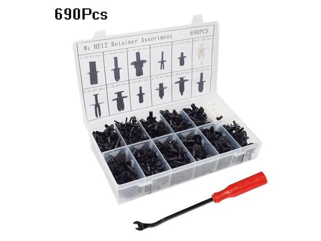 690Pcs Assorted Car Body Push Retainer Pin Rivet Fasteners Trim Moulding Clip Automotive Furniture Assembly Expansion Screws Kit with Removal Tool