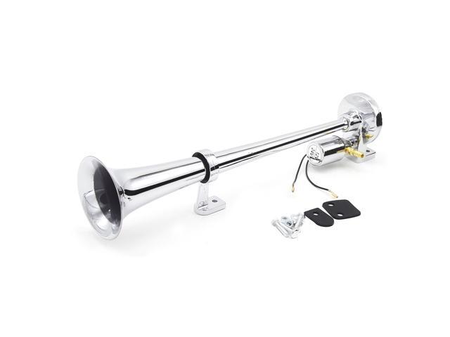 Single-tube Trumpet Electric Horn Chrome Air Horn Loudspeaker Kit 150dB 12V/24V Universal for Train Truck Lorry