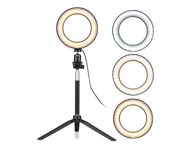 6 Inch Mini LED Ring Light Photography Lamp Dimmable 3 Lighting Modes USB Powered with Telescopic Stand Mini Desktop Tripod Ballhead for Selfie