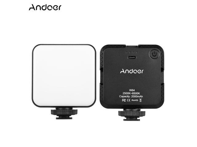 Andoer W64 Mini Bi-color Vlog LED Light 2500K-6500K Dimmable 6W Built-in Rechargeable Battery with 3 Cold Shoe Mounts Compatible with Canon Nikon