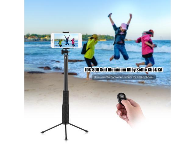 LDX-808 Suit Aluminum Alloy Selfie Stick Kit 36cm-110cm 4-Section Extendible Handheld Selfie Stick with Remote Controller Clip for GoPro + Phone